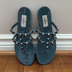 Valentino Blue Rubber Rockstud Thong Sandal